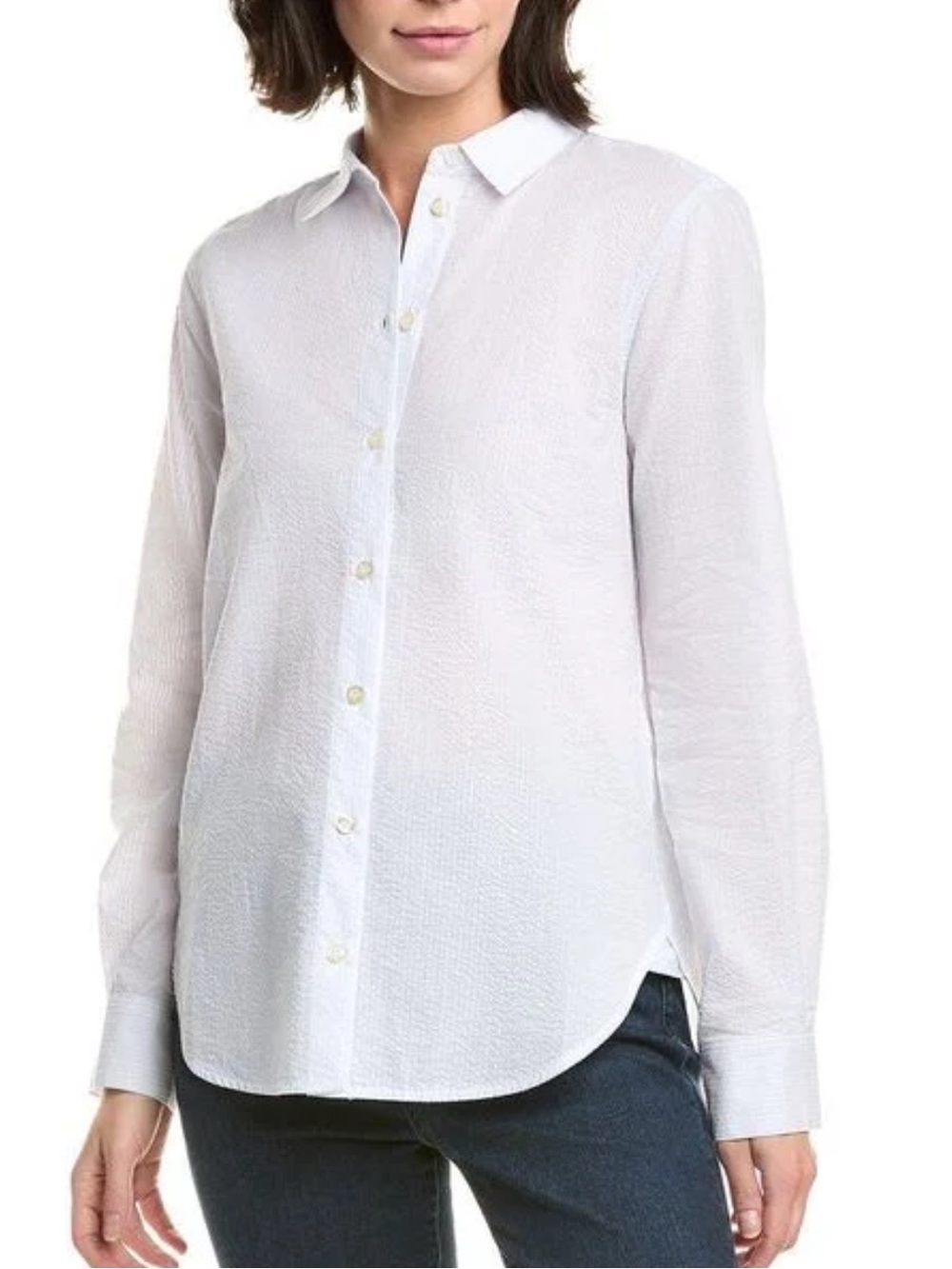Frame Seersucker Classic White Button-Down Shirt - Women's Long Sleeve